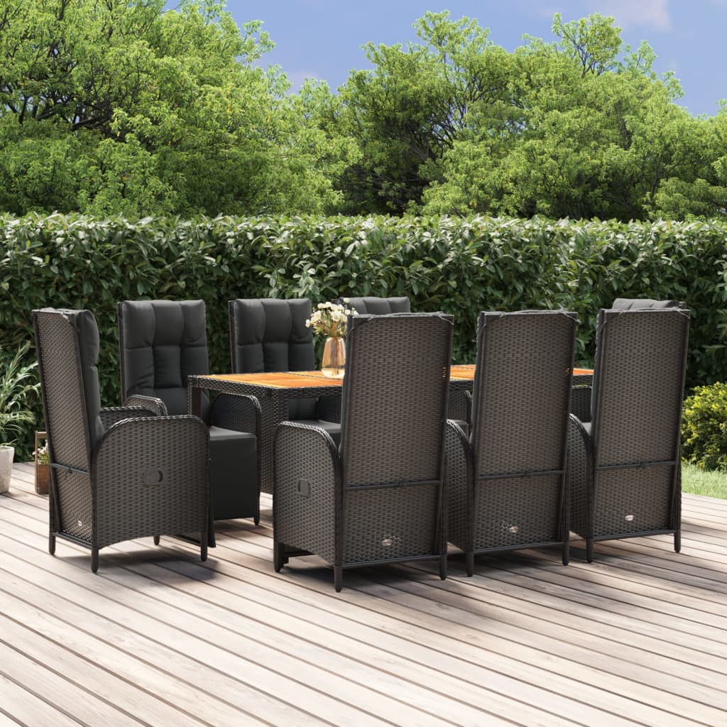 vidaXL 3-delige Tuinset met kussens poly rattan zwart