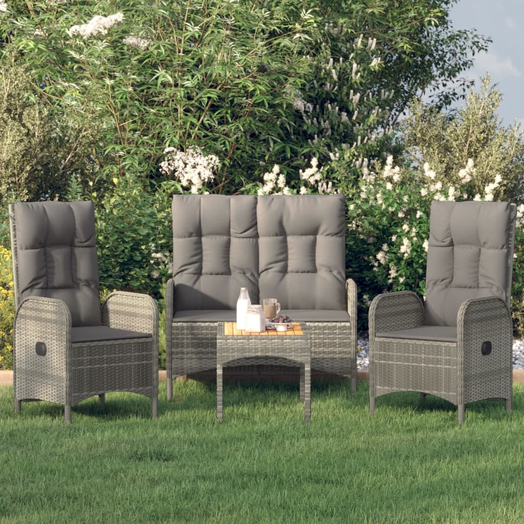 vidaXL 4-delige Tuinset met kussens poly rattan grijs