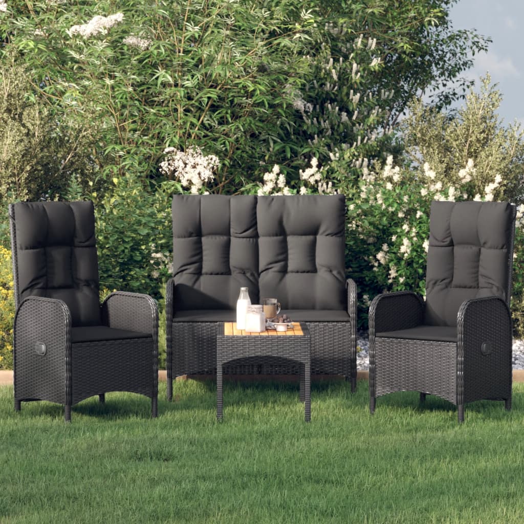 vidaXL 4-delige Tuinset met kussens poly rattan grijs