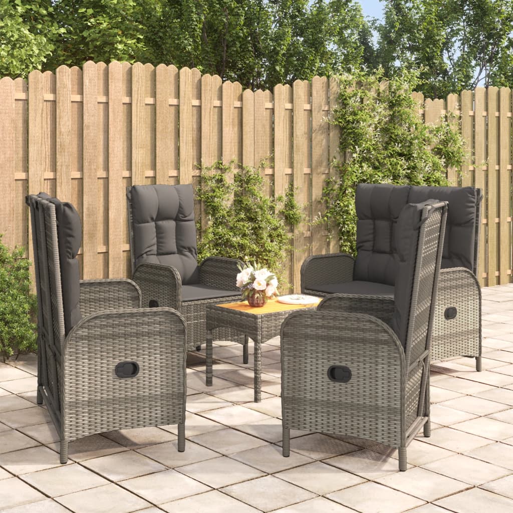 vidaXL 4-delige Tuinset met kussens poly rattan grijs