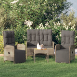 vidaXL 4-delige Tuinset met kussens poly rattan grijs