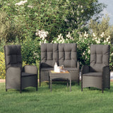 vidaXL 4-delige Tuinset met kussens poly rattan grijs
