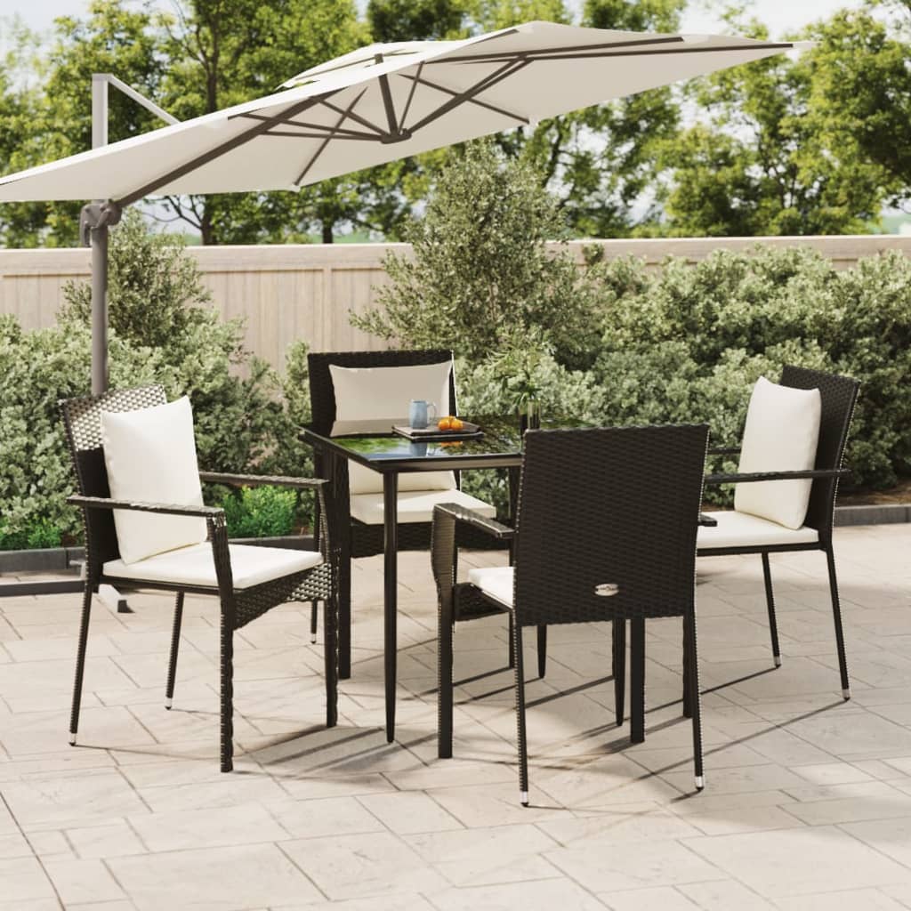 vidaXL 3-delige Tuinset met kussens poly rattan zwart