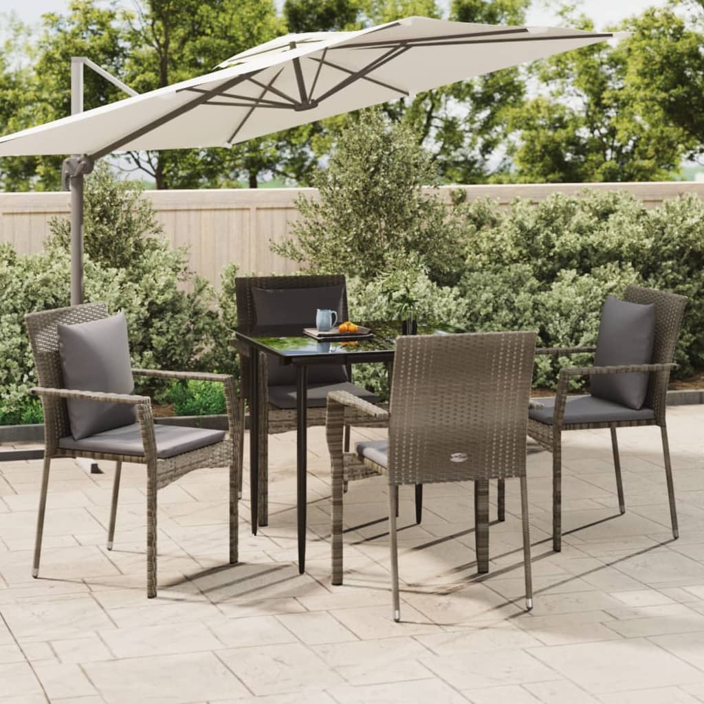 vidaXL 3-delige Tuinset met kussens poly rattan zwart