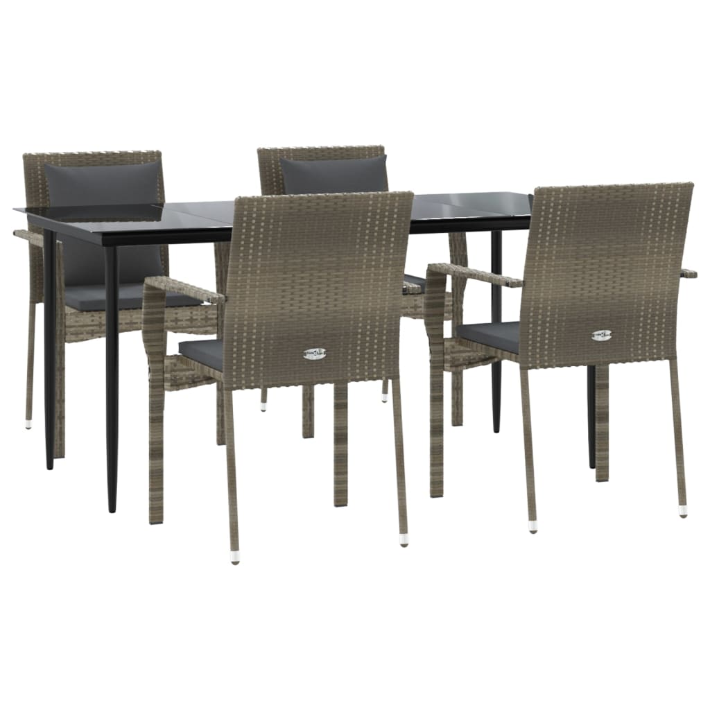 vidaXL 3-delige Tuinset met kussens poly rattan zwart