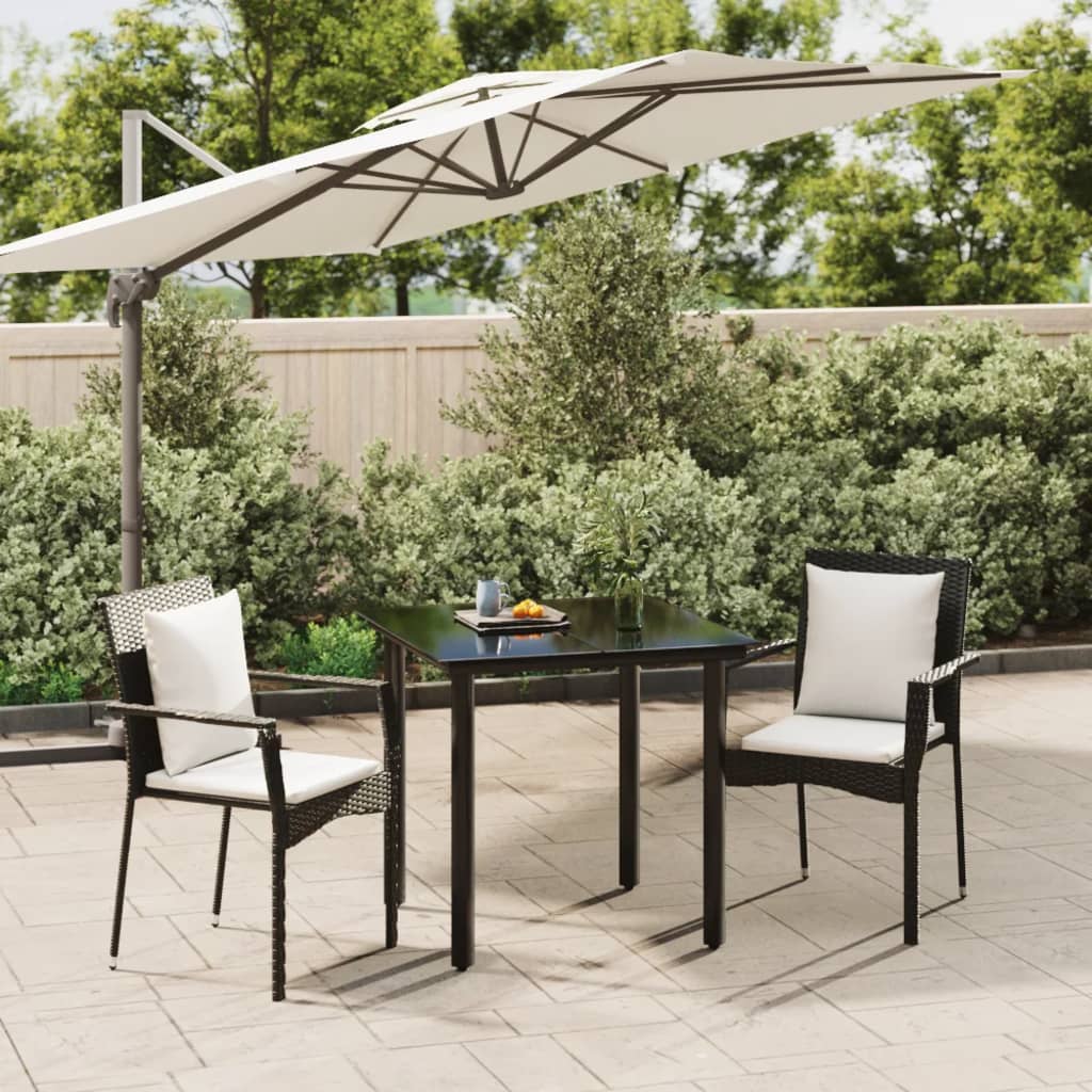 vidaXL 3-delige Tuinset met kussens poly rattan zwart