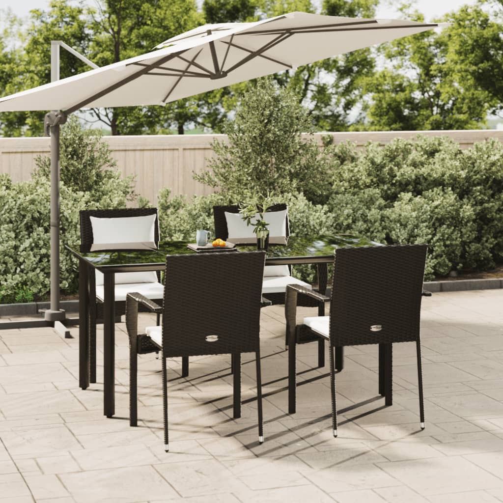vidaXL 3-delige Tuinset met kussens poly rattan zwart