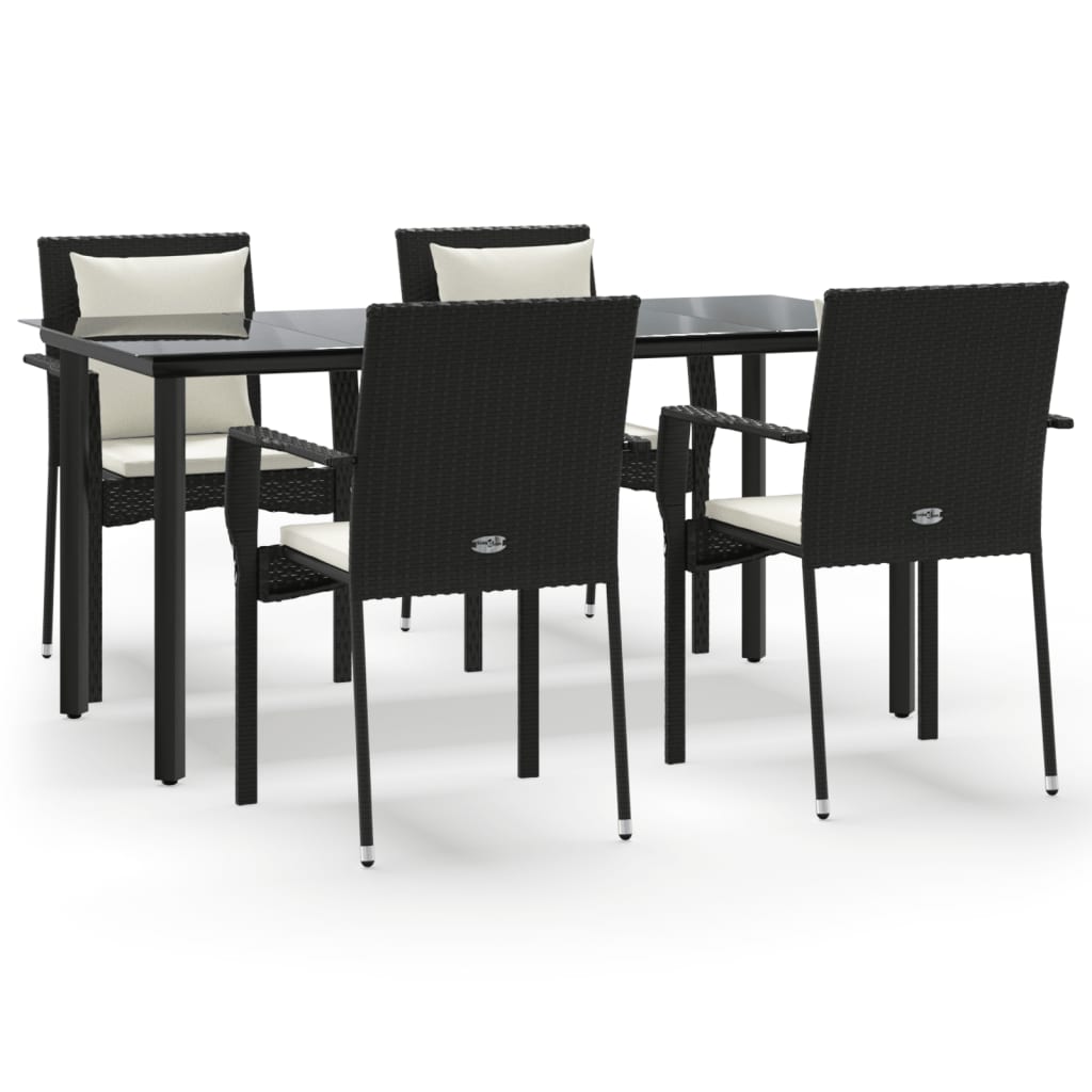 vidaXL 3-delige Tuinset met kussens poly rattan zwart