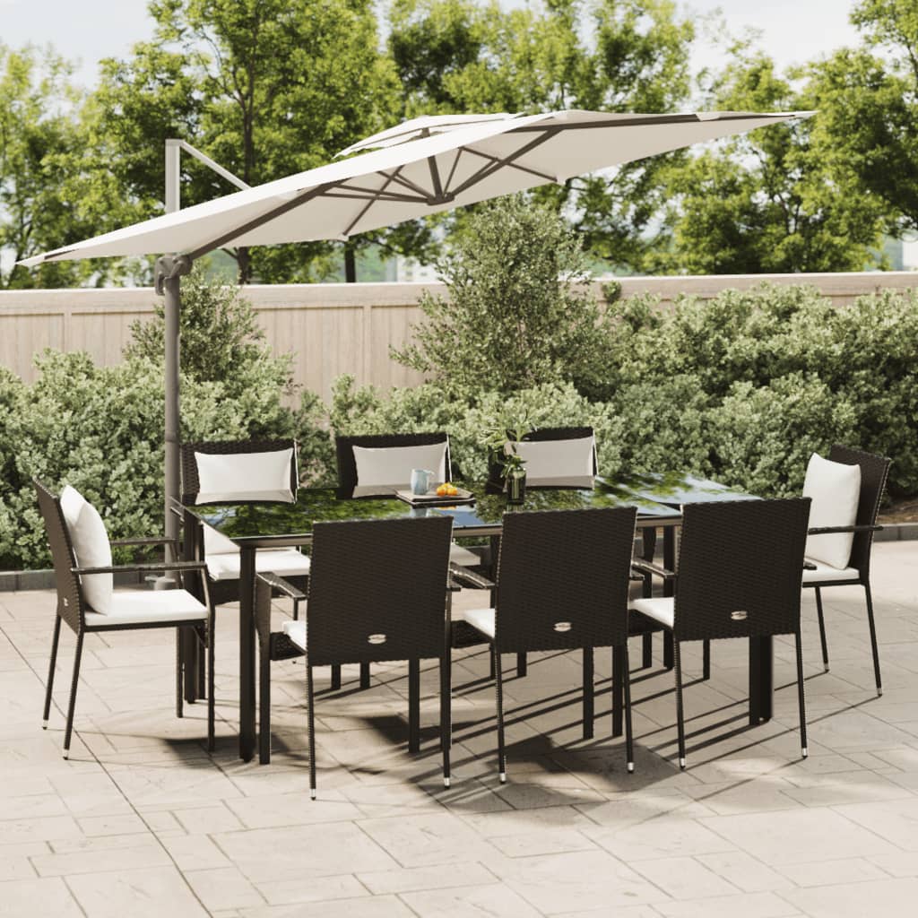 vidaXL 3-delige Tuinset met kussens poly rattan zwart