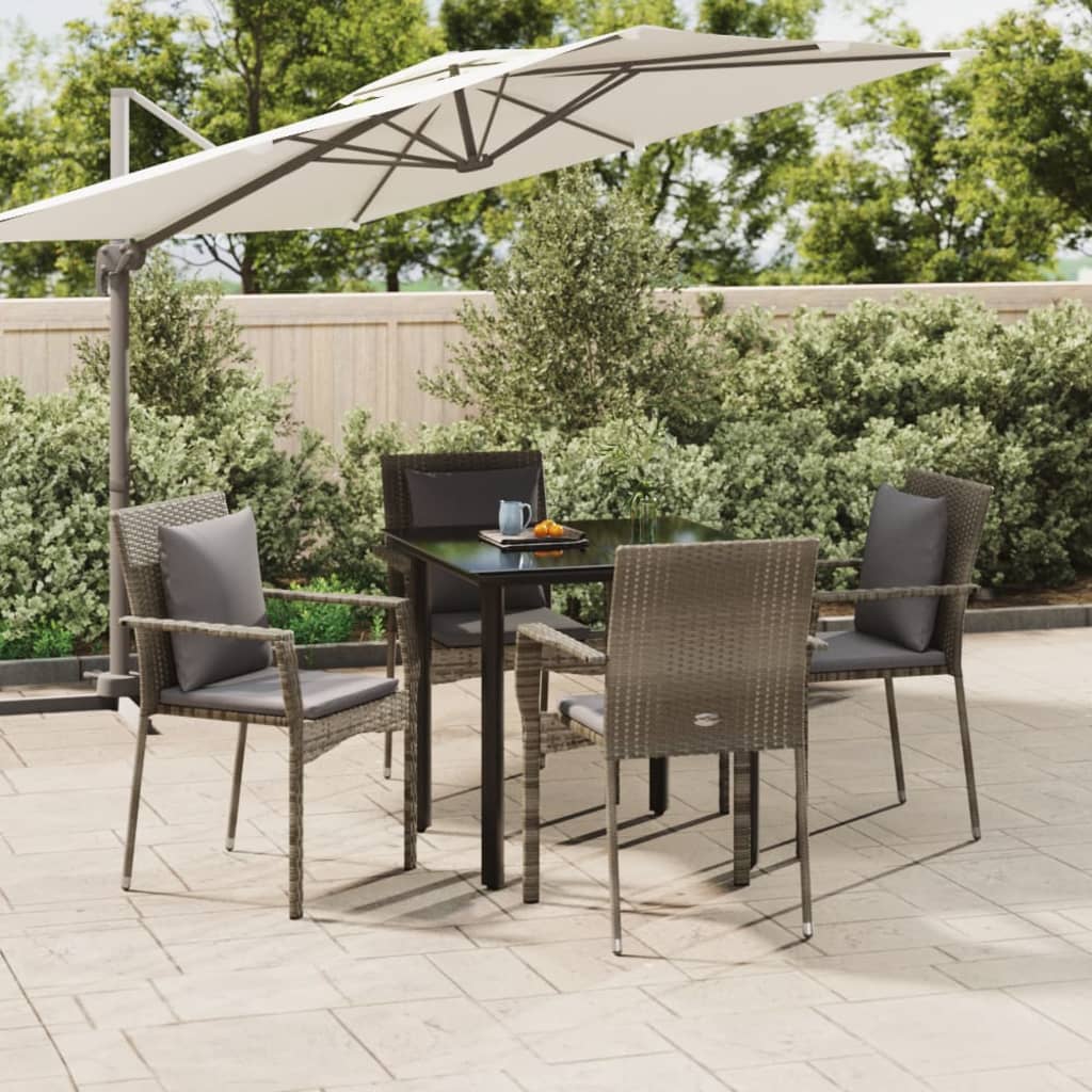 vidaXL 3-delige Tuinset met kussens poly rattan zwart