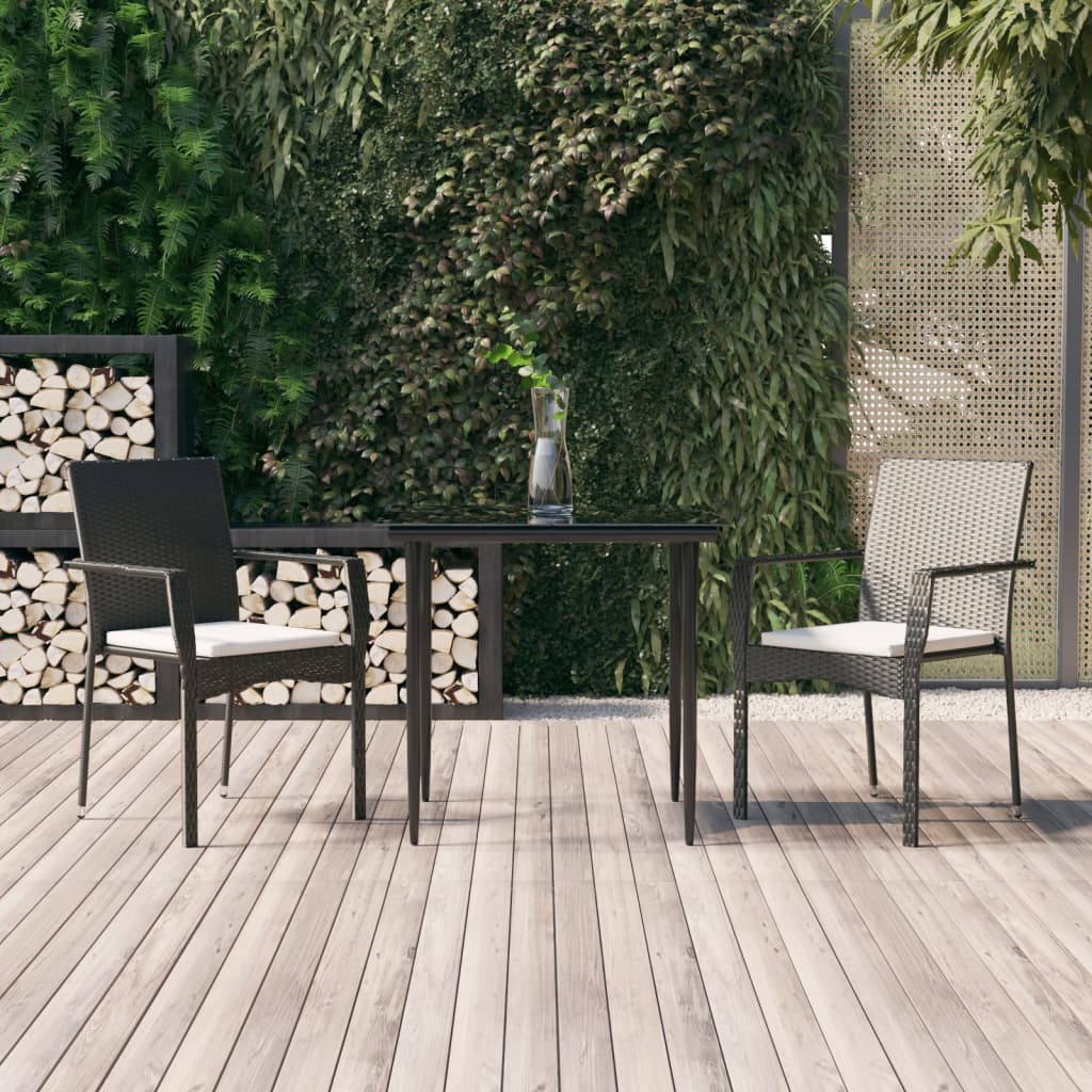 vidaXL 3-delige Tuinset met kussens poly rattan zwart
