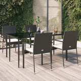 vidaXL 3-delige Tuinset met kussens poly rattan zwart