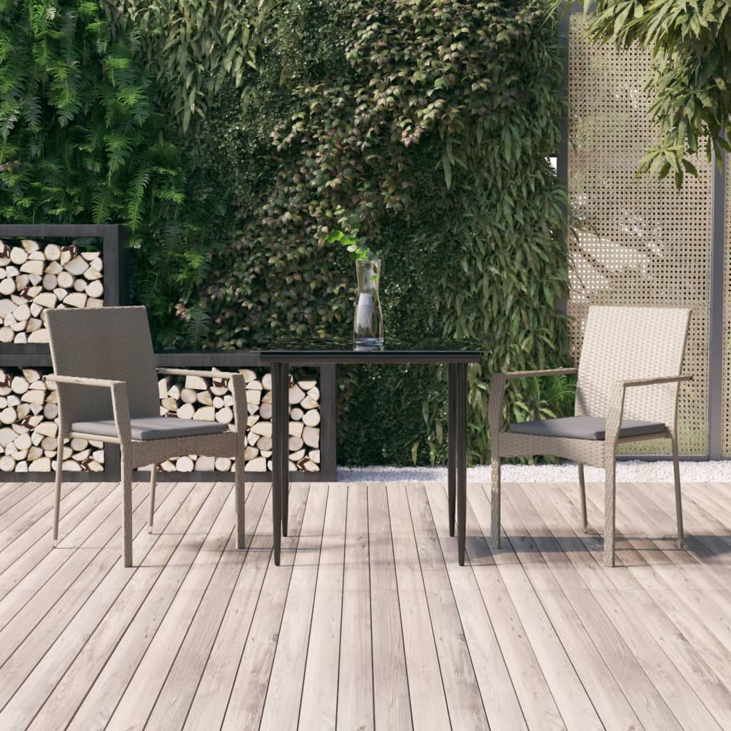 vidaXL 3-delige Tuinset met kussens poly rattan zwart
