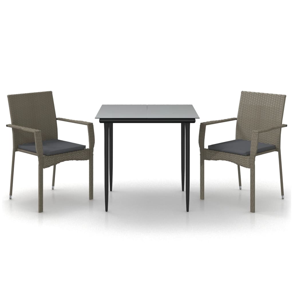 vidaXL 3-delige Tuinset met kussens poly rattan zwart
