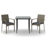 vidaXL 3-delige Tuinset met kussens poly rattan zwart