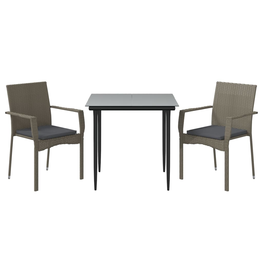 vidaXL 3-delige Tuinset met kussens poly rattan zwart