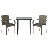 vidaXL 3-delige Tuinset met kussens poly rattan zwart