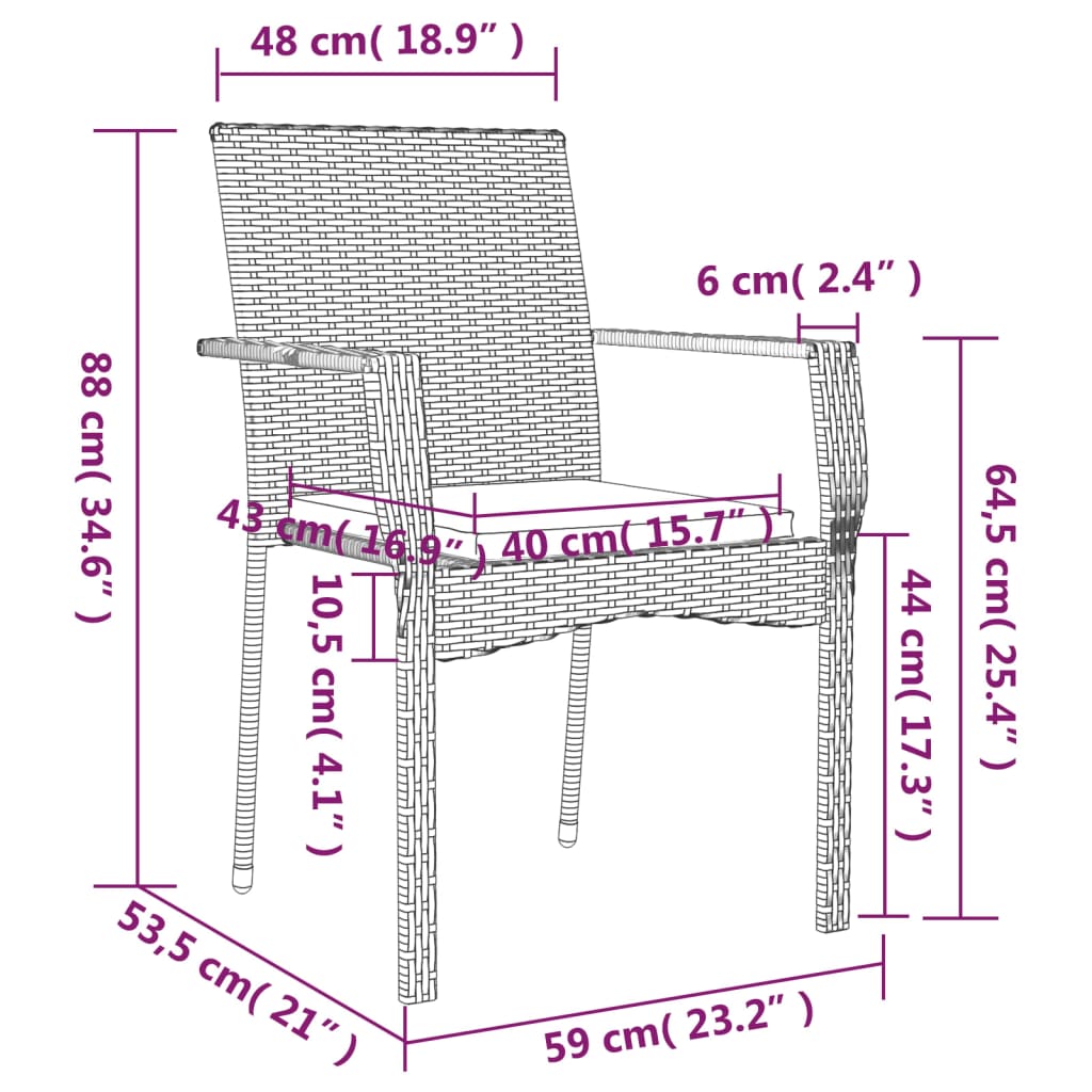 vidaXL 3-delige Tuinset met kussens poly rattan zwart