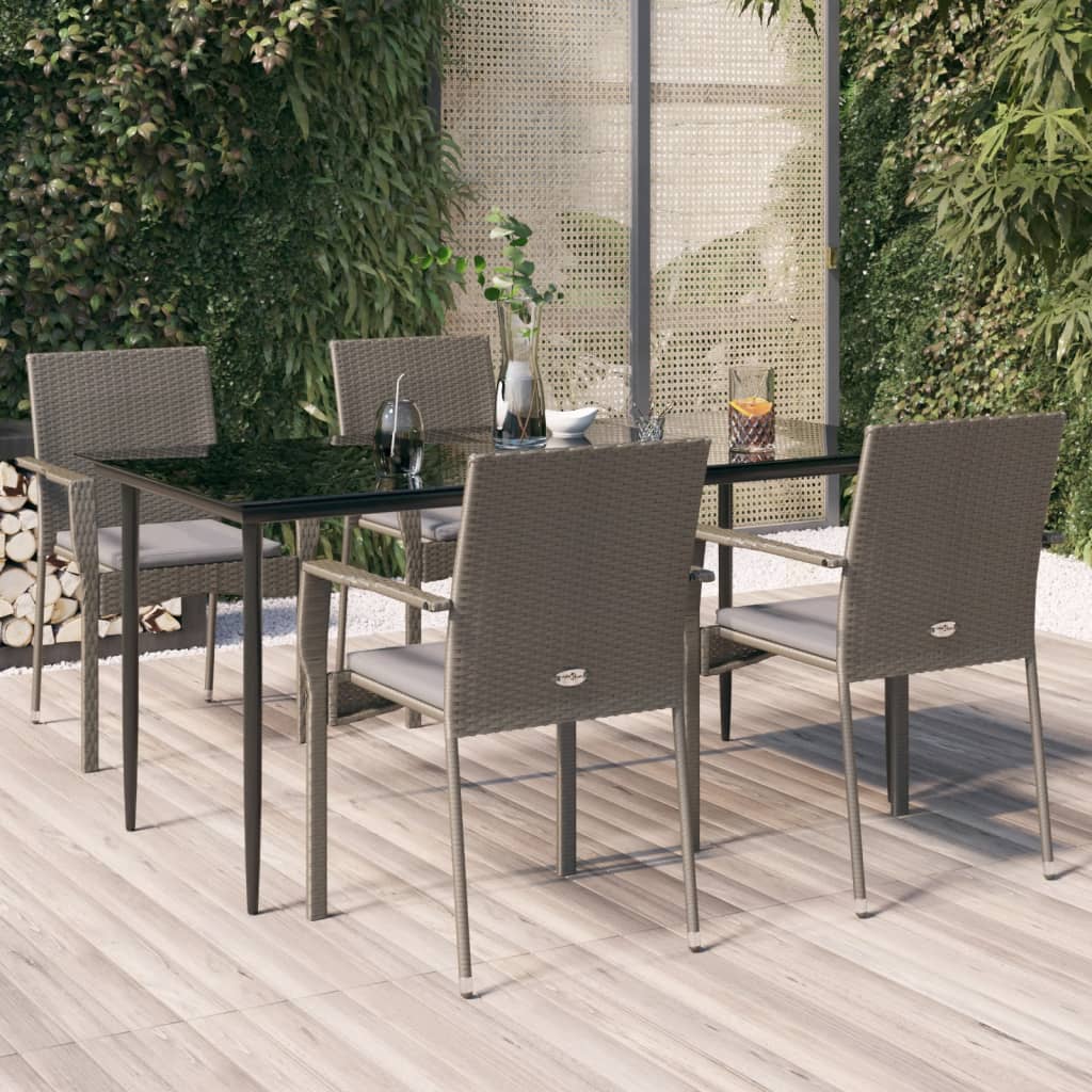 vidaXL 3-delige Tuinset met kussens poly rattan zwart