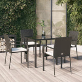 vidaXL 3-delige Tuinset met kussens poly rattan zwart