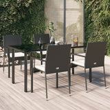vidaXL 3-delige Tuinset met kussens poly rattan zwart