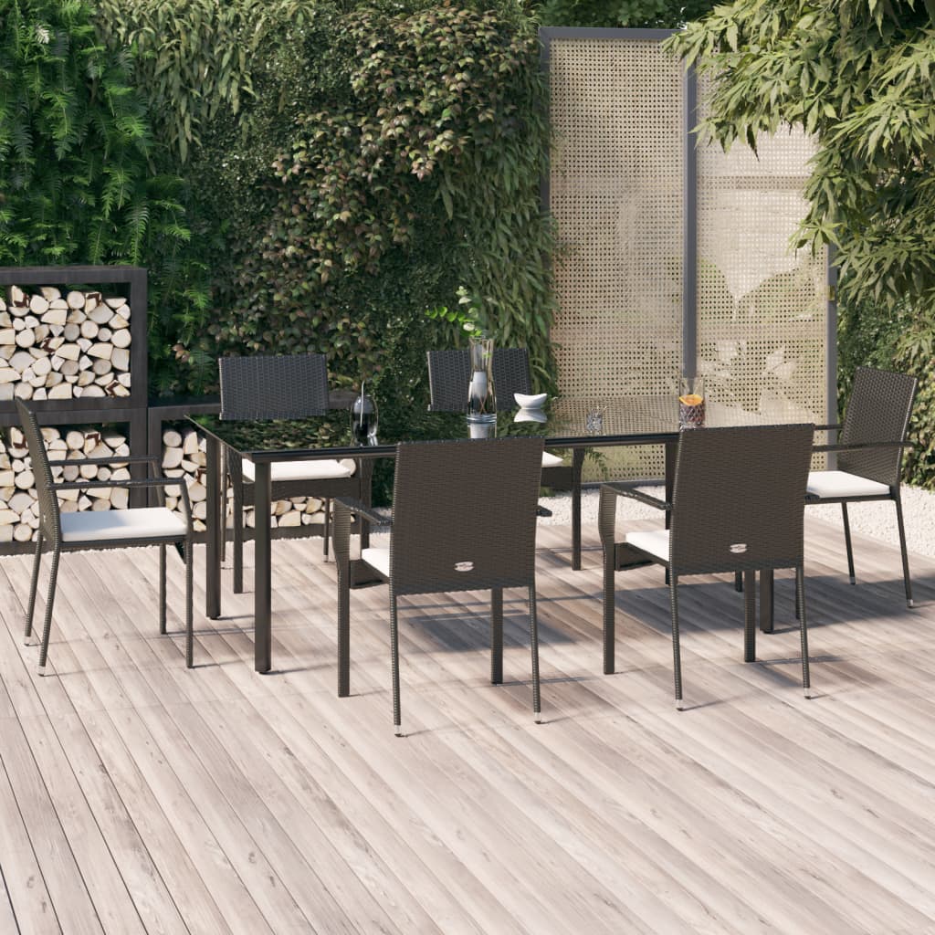 vidaXL 3-delige Tuinset met kussens poly rattan zwart