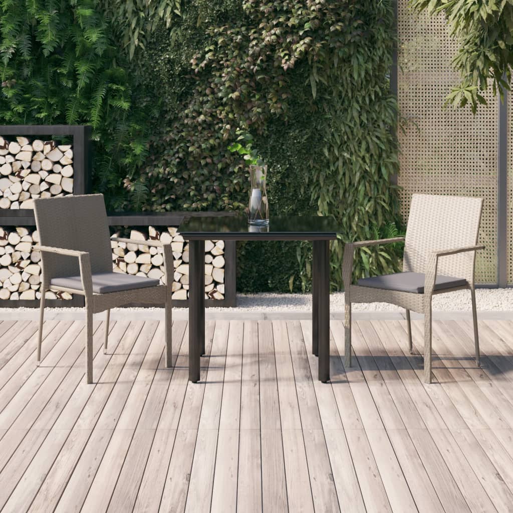 vidaXL 3-delige Tuinset met kussens poly rattan zwart