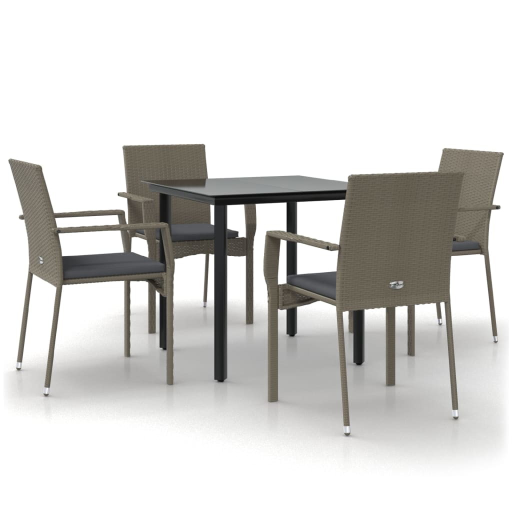 vidaXL 3-delige Tuinset met kussens poly rattan zwart