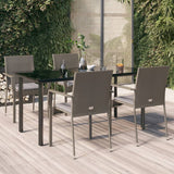vidaXL 3-delige Tuinset met kussens poly rattan zwart