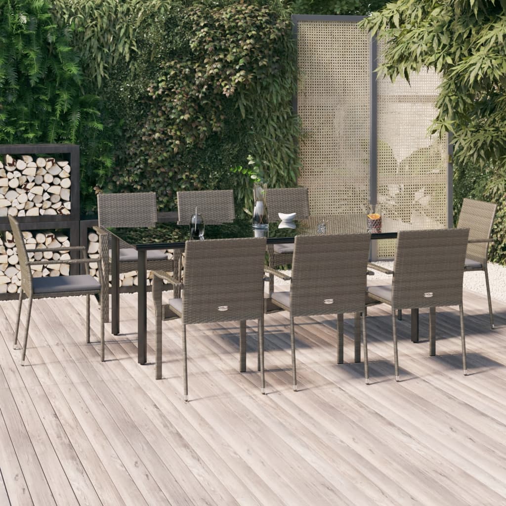 vidaXL 3-delige Tuinset met kussens poly rattan zwart