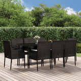 vidaXL 3-delige Tuinset met kussens poly rattan zwart