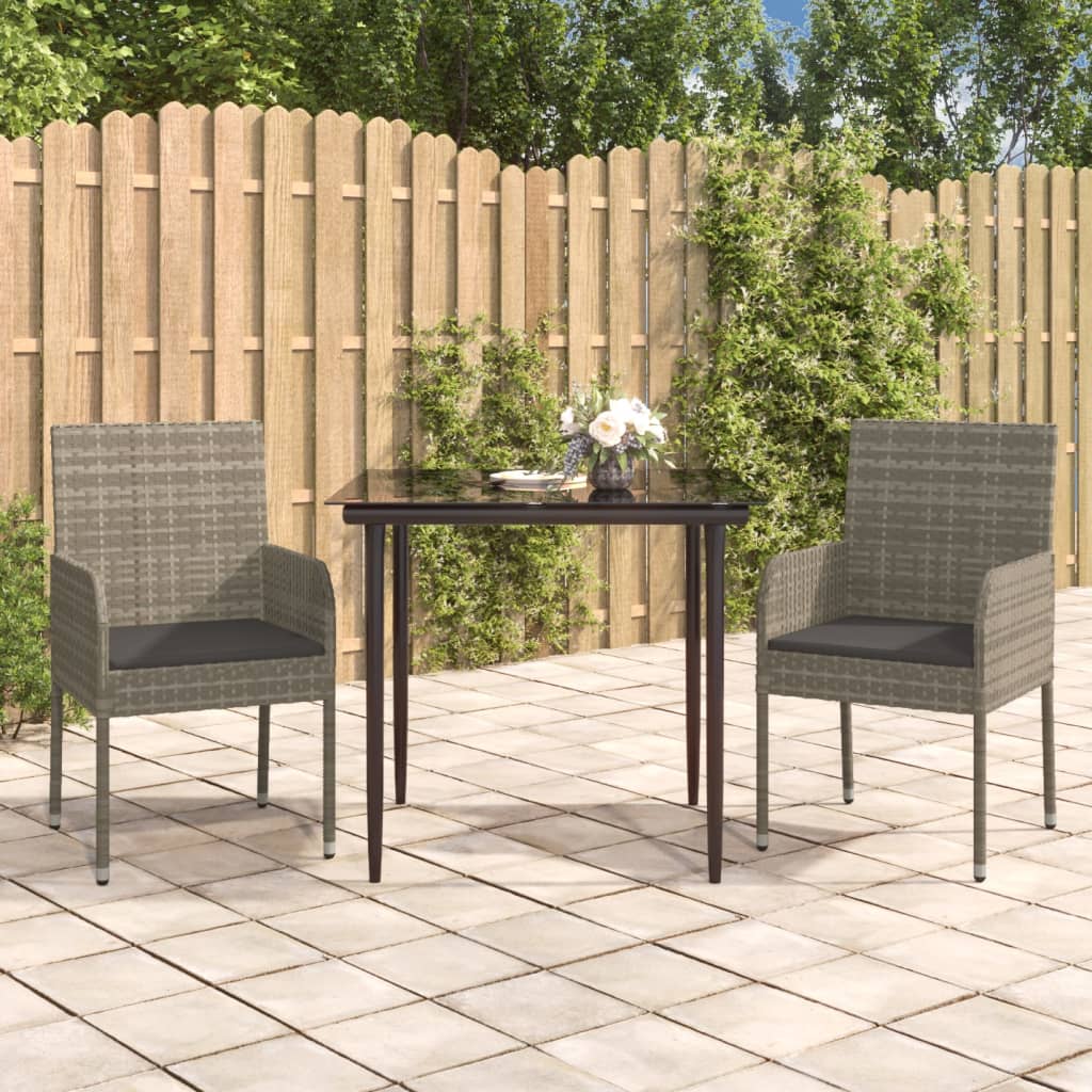 vidaXL 3-delige Tuinset met kussens poly rattan zwart