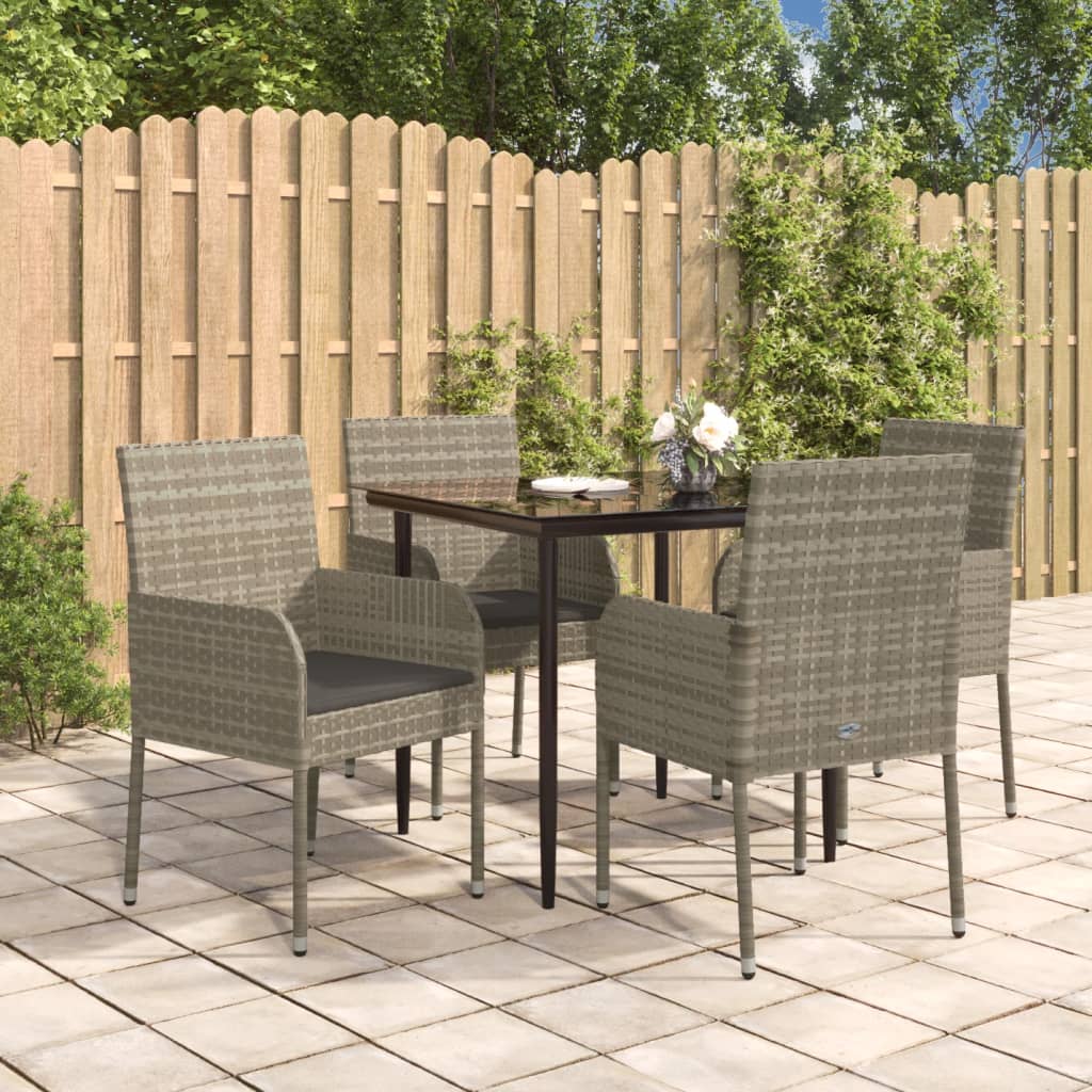 vidaXL 3-delige Tuinset met kussens poly rattan zwart