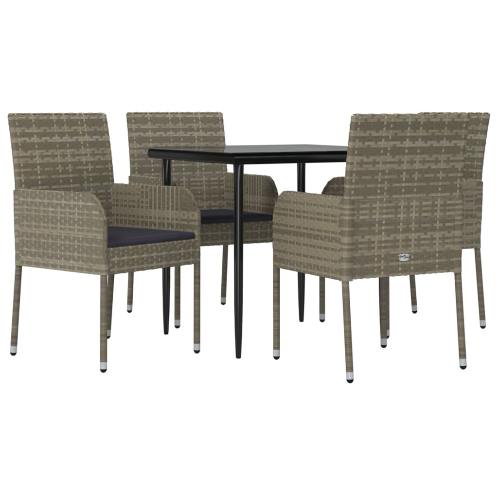 vidaXL 3-delige Tuinset met kussens poly rattan zwart