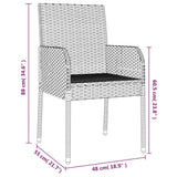 vidaXL 3-delige Tuinset met kussens poly rattan zwart
