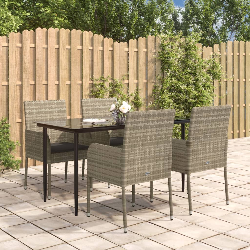 vidaXL 3-delige Tuinset met kussens poly rattan zwart