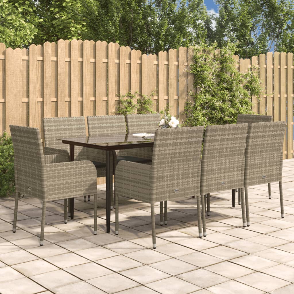 vidaXL 3-delige Tuinset met kussens poly rattan zwart
