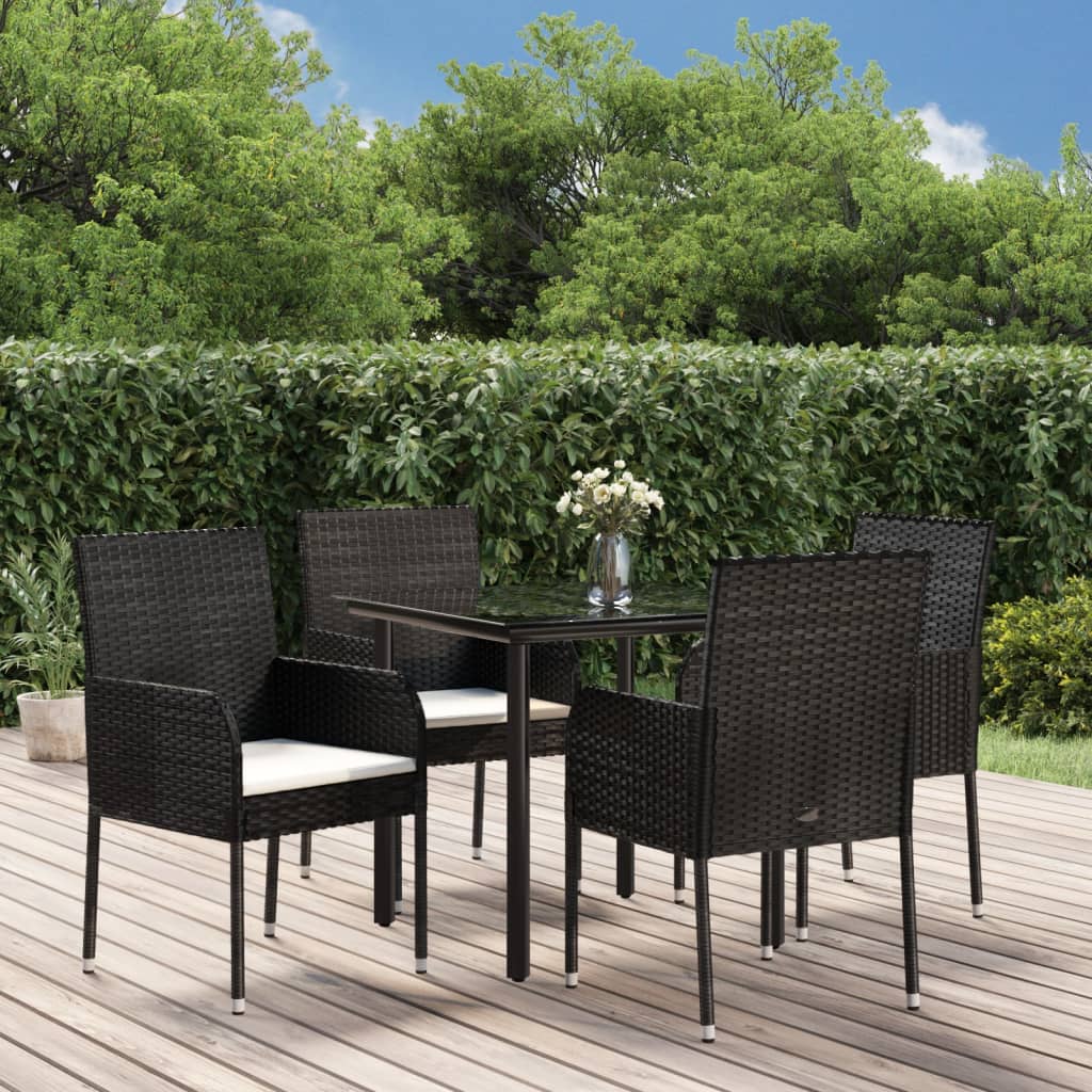 vidaXL 3-delige Tuinset met kussens poly rattan zwart