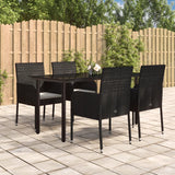 vidaXL 3-delige Tuinset met kussens poly rattan zwart