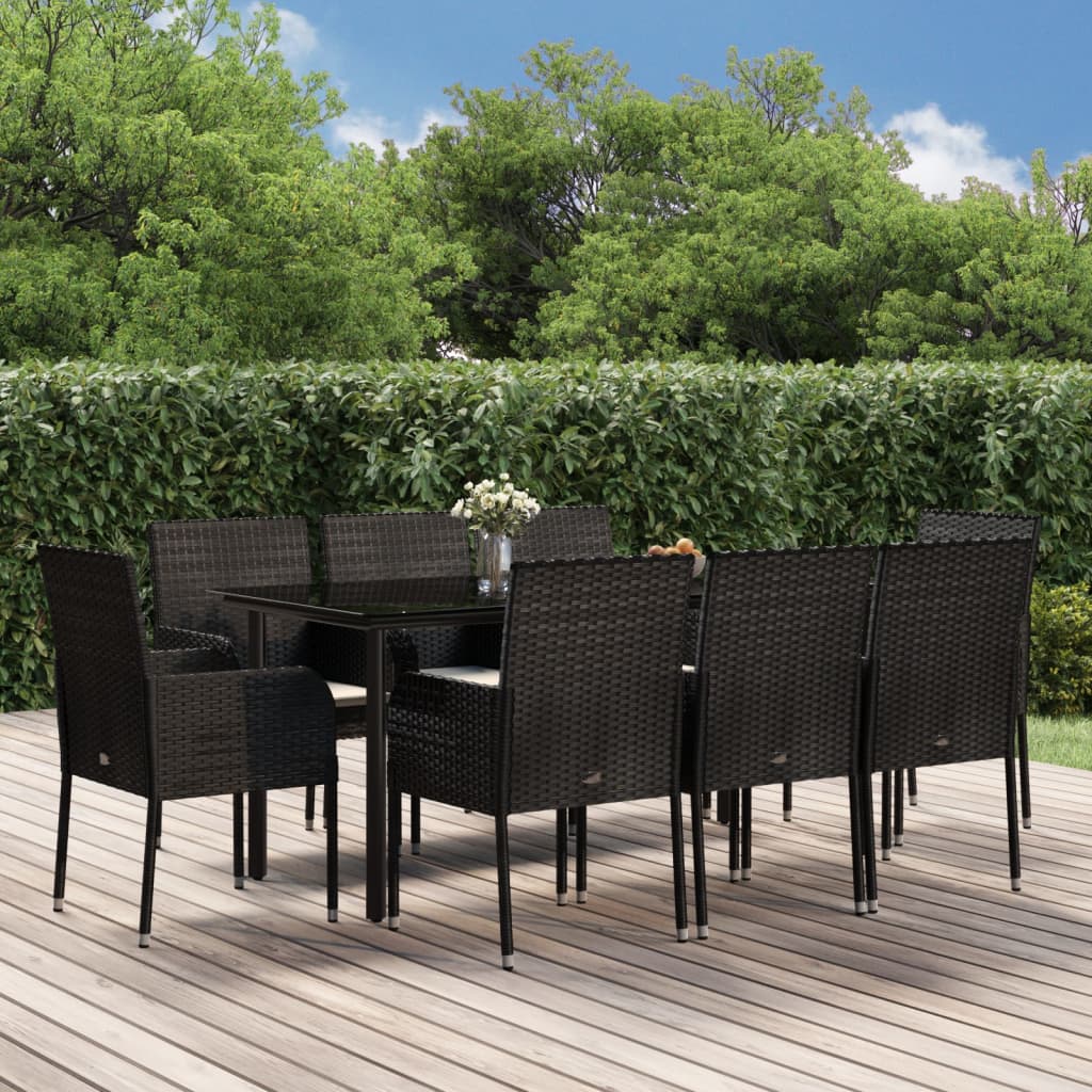 vidaXL 3-delige Tuinset met kussens poly rattan zwart