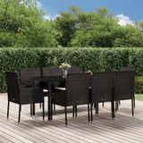 vidaXL 3-delige Tuinset met kussens poly rattan zwart