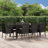 vidaXL 3-delige Tuinset met kussens poly rattan zwart