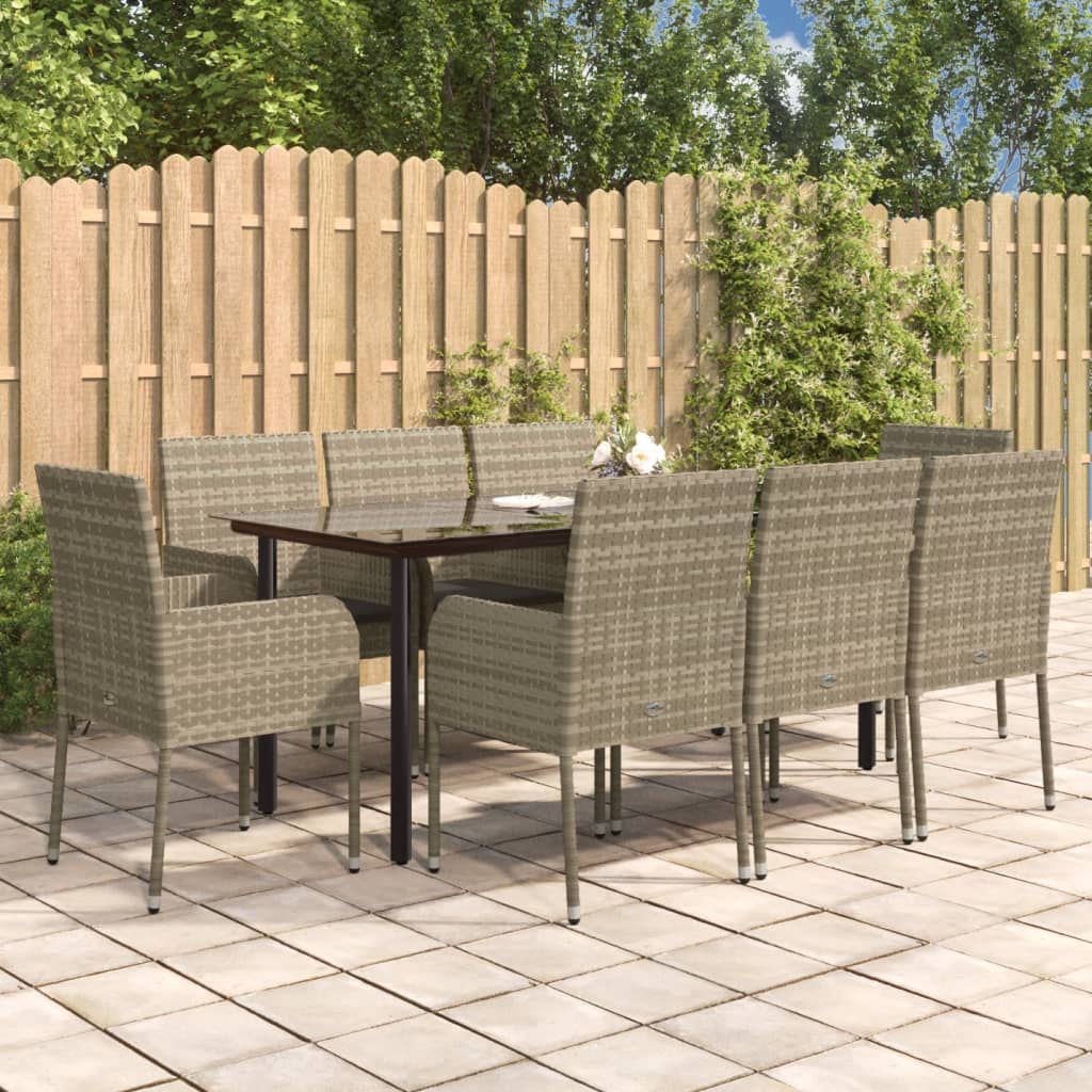 vidaXL 3-delige Tuinset met kussens poly rattan zwart
