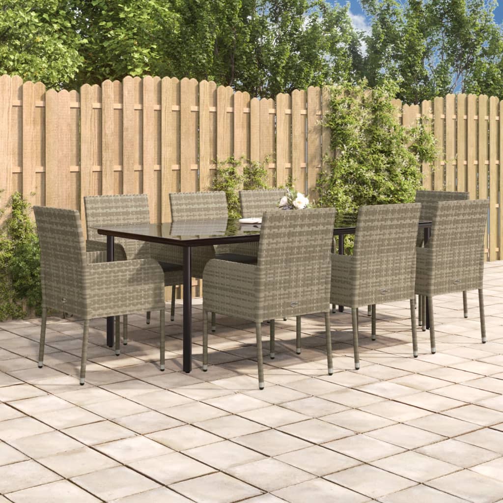 vidaXL 3-delige Tuinset met kussens poly rattan zwart