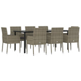 vidaXL 3-delige Tuinset met kussens poly rattan zwart
