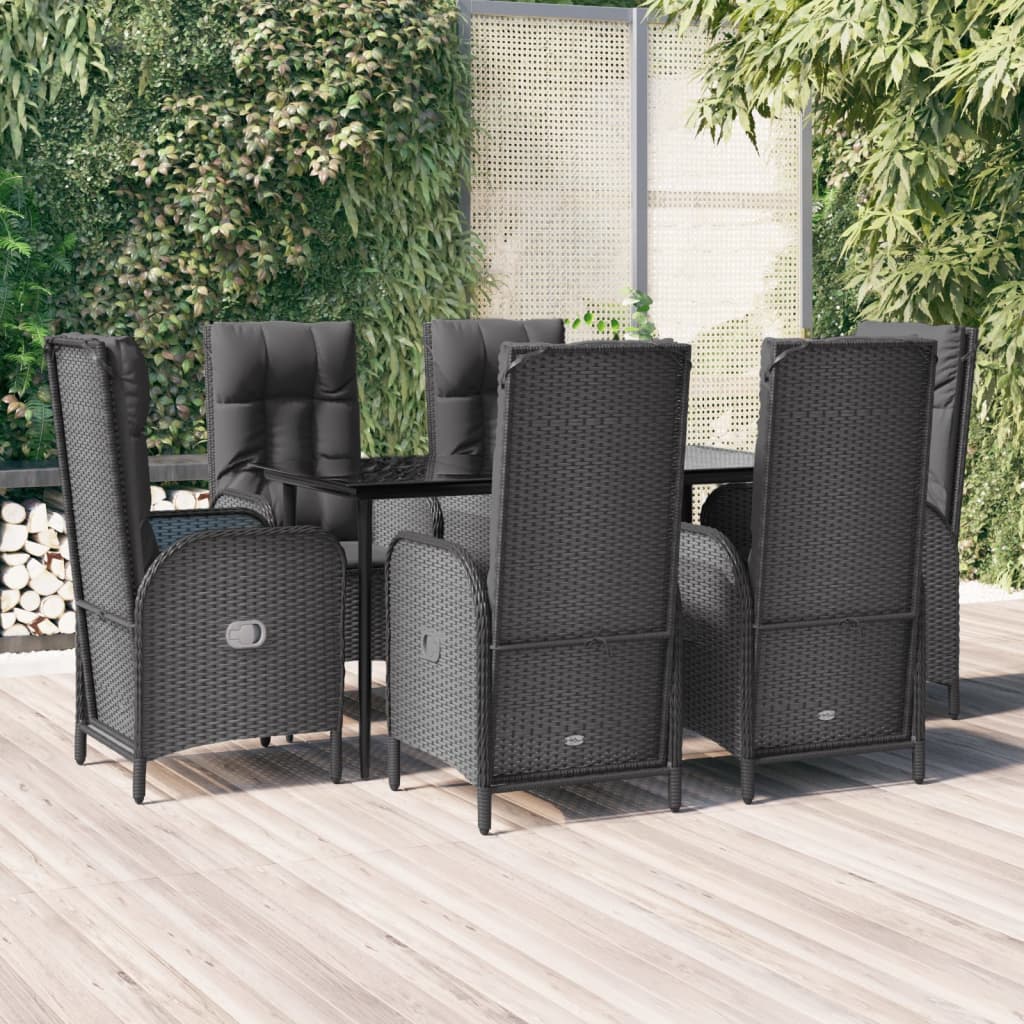 vidaXL 3-delige Tuinset met kussens poly rattan zwart