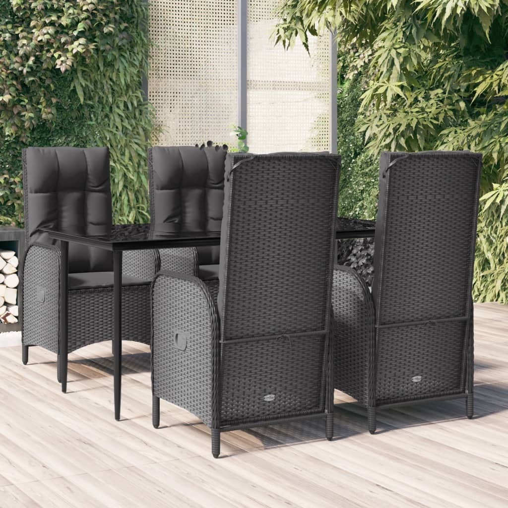 vidaXL 3-delige Tuinset met kussens poly rattan zwart