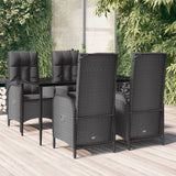 vidaXL 3-delige Tuinset met kussens poly rattan zwart