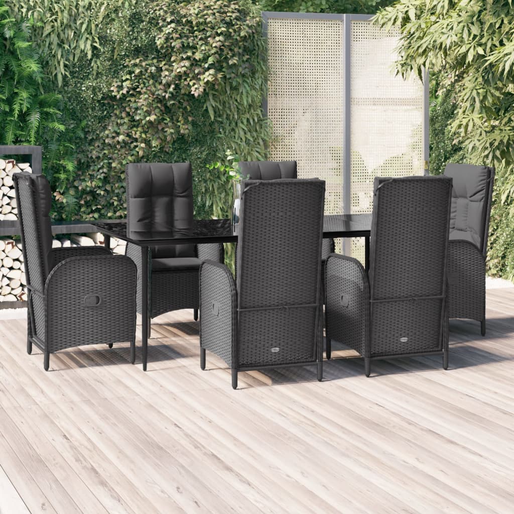 vidaXL 3-delige Tuinset met kussens poly rattan zwart