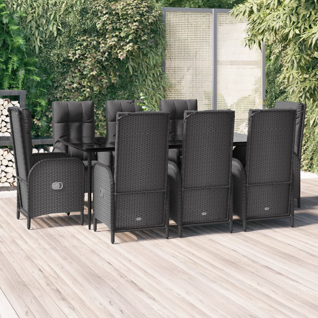 vidaXL 3-delige Tuinset met kussens poly rattan zwart